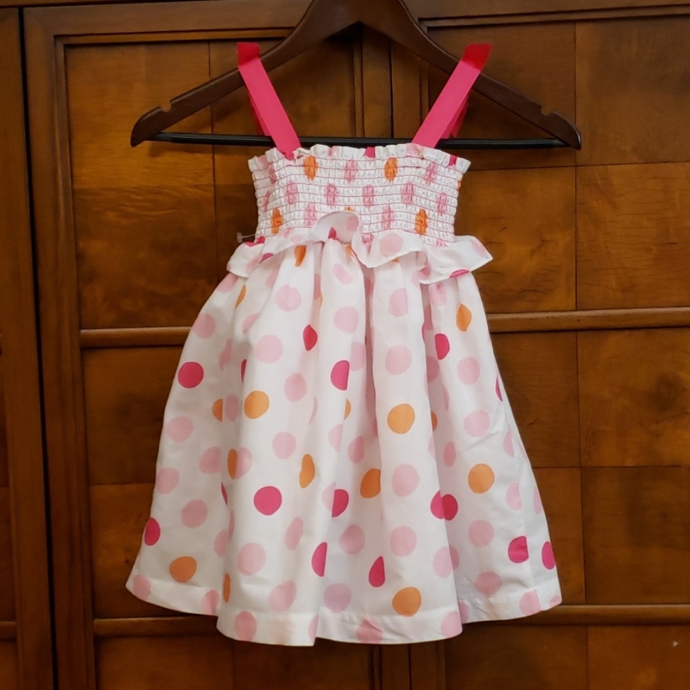 Disney Store Pink/Coral Dot Smocked Dress SZ 3 - Picture 2 of 8